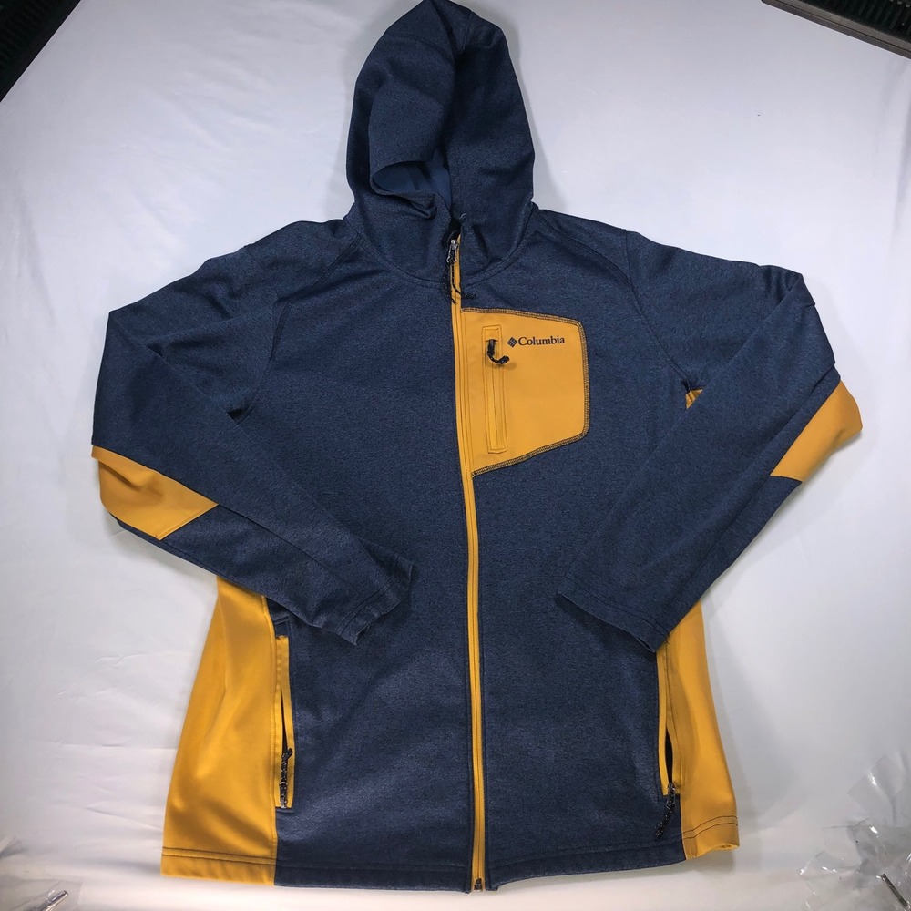 Columbia Mens Full Zip Hoodie Blue Yellow Colorblock Jacket Size M